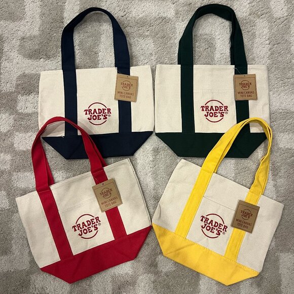 Trader Joe's Mini Tote Bags - Set of 4: Blue, Green, Red, & Yellow - New w/ Tags - Picture 2 of 2